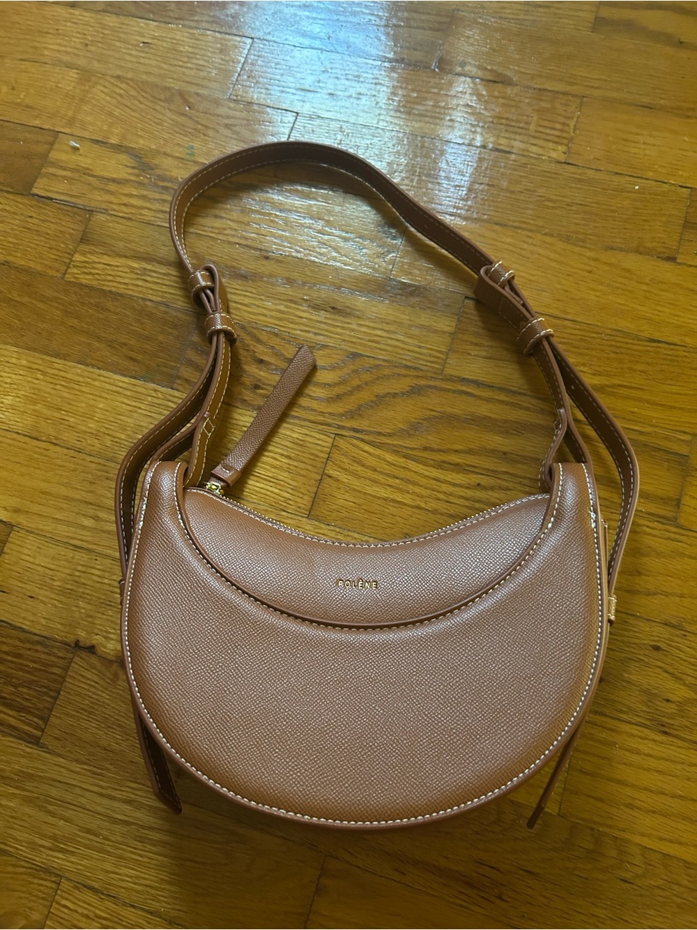 Celine Tan Crescent Crossbody Bag with Gold Hardware